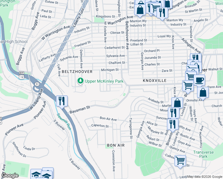 map of restaurants, bars, coffee shops, grocery stores, and more near 852 Ashdale Street in Pittsburgh