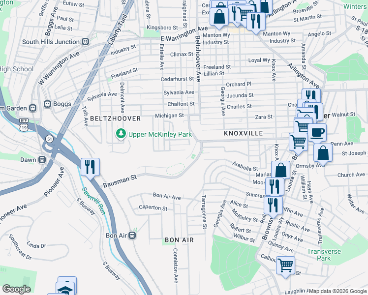 map of restaurants, bars, coffee shops, grocery stores, and more near 906 Bernd Street in Pittsburgh