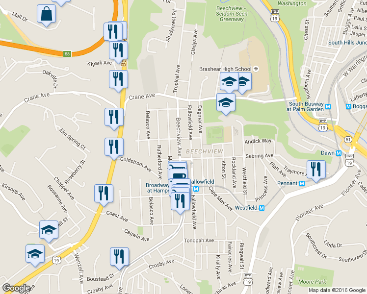 map of restaurants, bars, coffee shops, grocery stores, and more near 1341 Bayonne Avenue in Pittsburgh