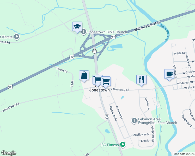 map of restaurants, bars, coffee shops, grocery stores, and more near in Lebanon County
