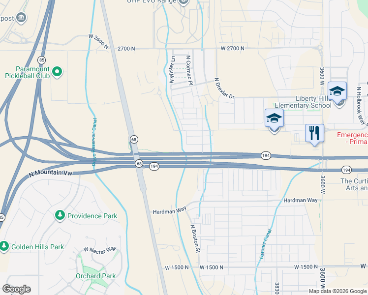 map of restaurants, bars, coffee shops, grocery stores, and more near 4401 Bromwell Court in Lehi