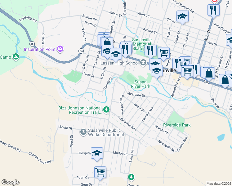 map of restaurants, bars, coffee shops, grocery stores, and more near 324 Richmond Road in Susanville