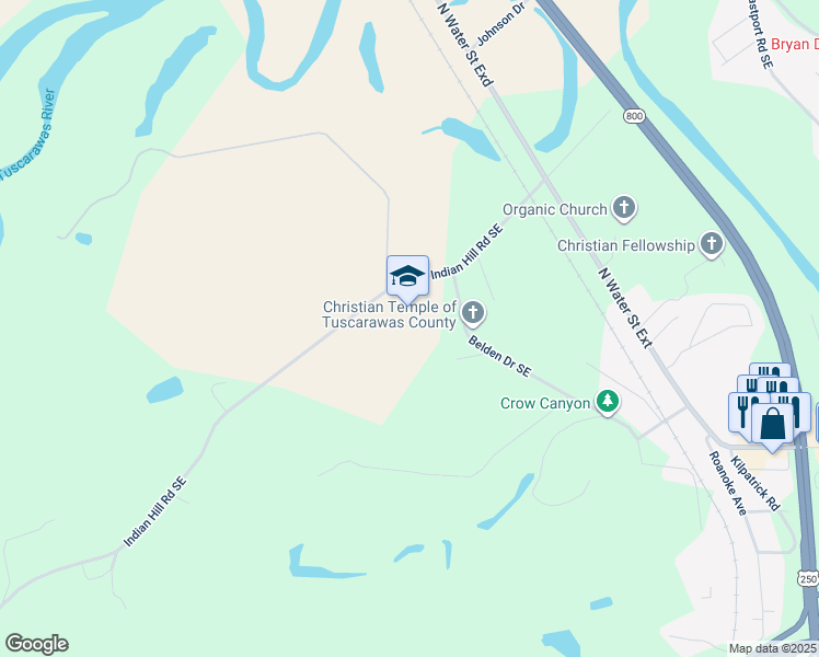 map of restaurants, bars, coffee shops, grocery stores, and more near 4205 Indian Hill Road Southeast in Uhrichsville