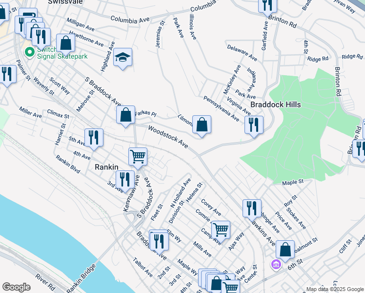map of restaurants, bars, coffee shops, grocery stores, and more near 142 Lilmont Drive in Pittsburgh