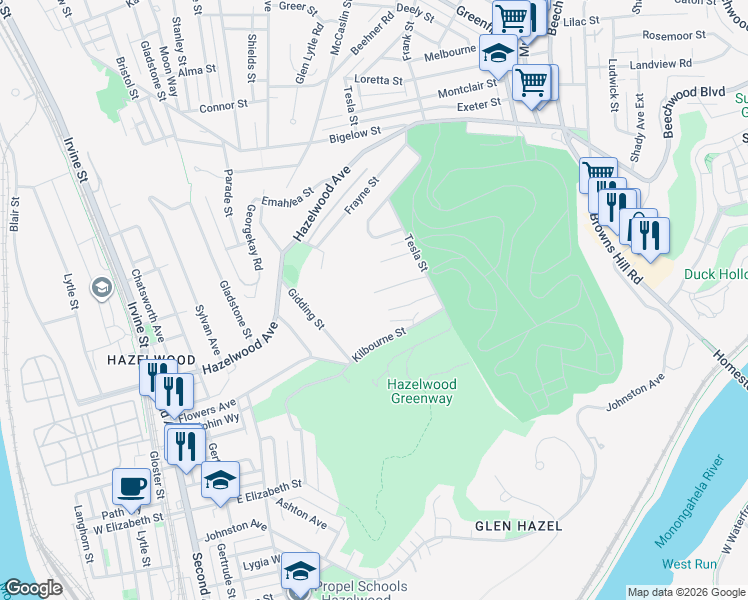 map of restaurants, bars, coffee shops, grocery stores, and more near 508 Prescott Street in Pittsburgh