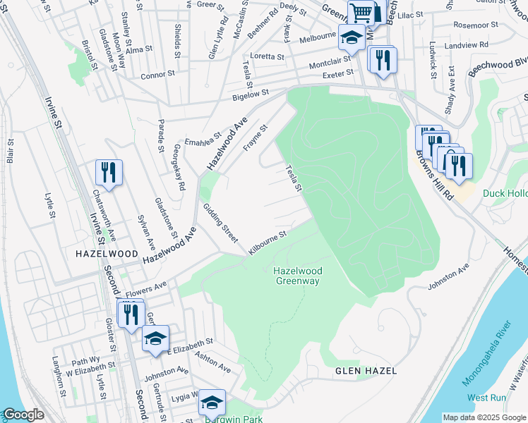 map of restaurants, bars, coffee shops, grocery stores, and more near 508 Prescott Street in Pittsburgh
