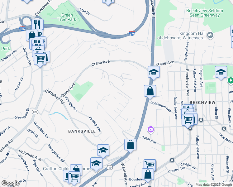 map of restaurants, bars, coffee shops, grocery stores, and more near 641 Elm Spring Court in Pittsburgh