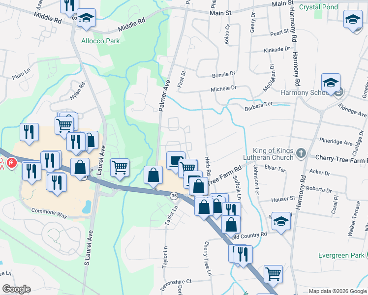 map of restaurants, bars, coffee shops, grocery stores, and more near 443 Middlewood Road in Monmouth County
