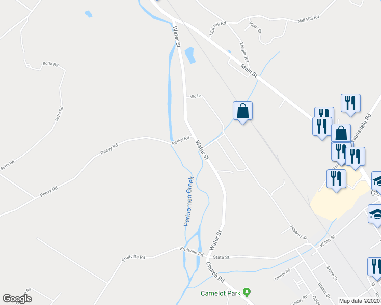 map of restaurants, bars, coffee shops, grocery stores, and more near 1050 Water Street in East Greenville