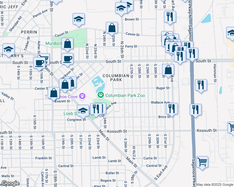 map of restaurants, bars, coffee shops, grocery stores, and more near 2519 Ruger Street in Lafayette