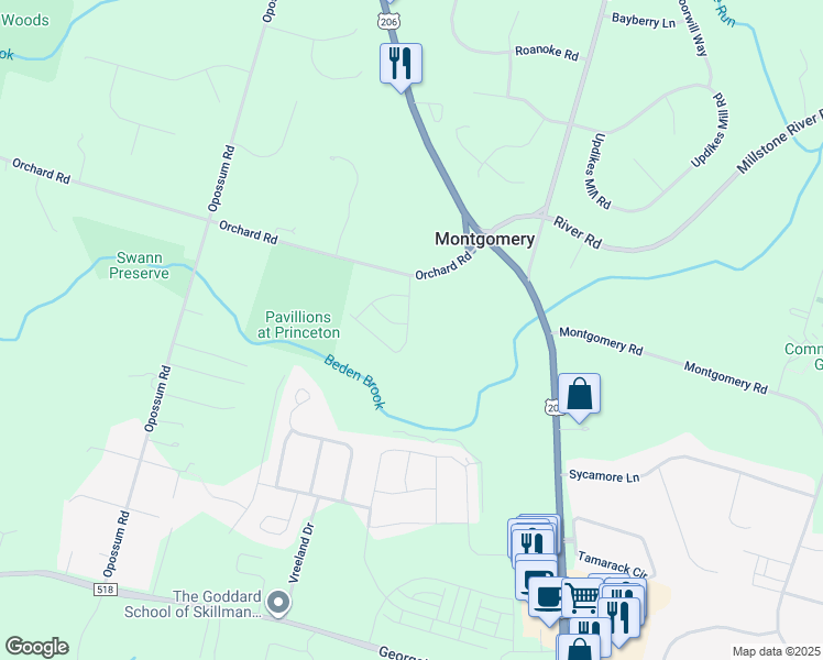 map of restaurants, bars, coffee shops, grocery stores, and more near 33 Autumn Lane in Montgomery