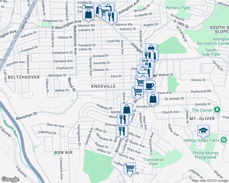 map of restaurants, bars, coffee shops, grocery stores, and more near 259 Bausman Street in Pittsburgh