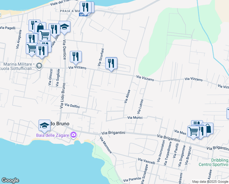map of restaurants, bars, coffee shops, grocery stores, and more near 10 Via Gambero in Taranto