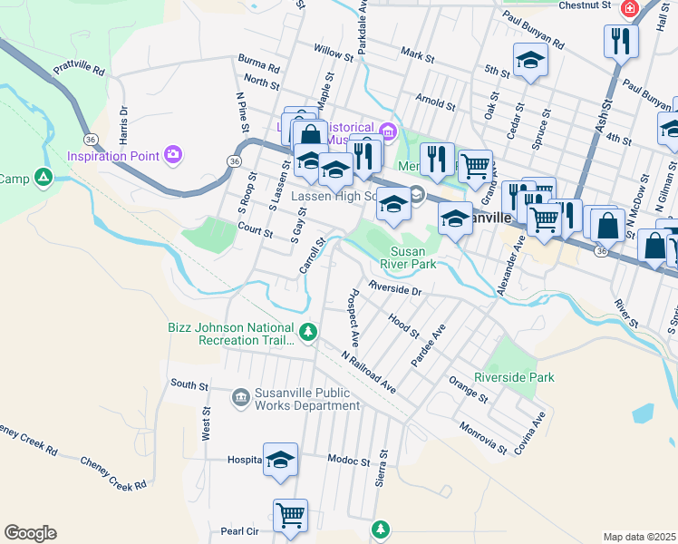 map of restaurants, bars, coffee shops, grocery stores, and more near 324 Richmond Road in Susanville
