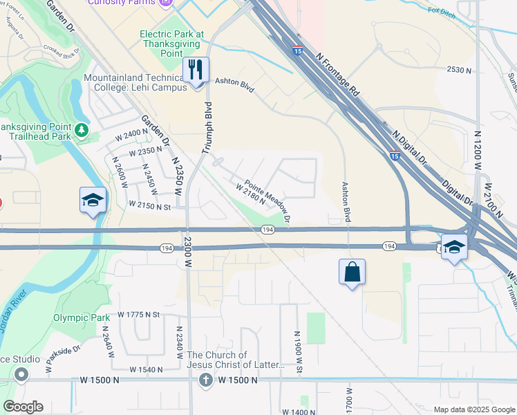 map of restaurants, bars, coffee shops, grocery stores, and more near 2021 2175 North in Lehi