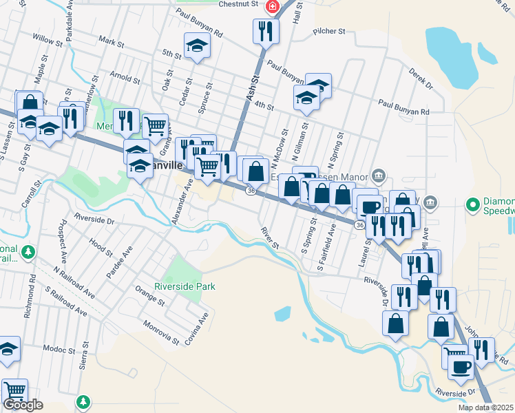 map of restaurants, bars, coffee shops, grocery stores, and more near 1850 Main Street in Susanville