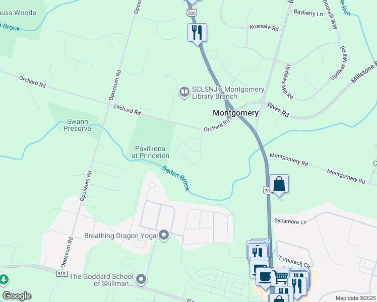 map of restaurants, bars, coffee shops, grocery stores, and more near 19 Cortland Place in Montgomery