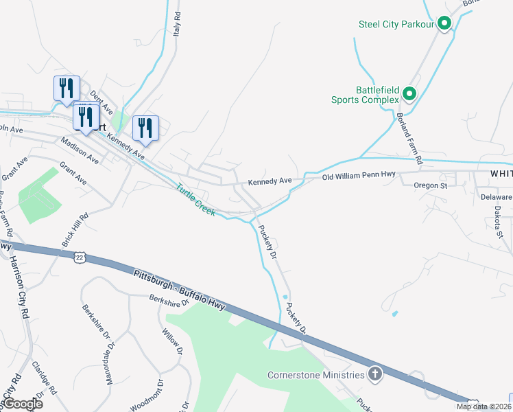 map of restaurants, bars, coffee shops, grocery stores, and more near 2647 Puckety Drive in Export
