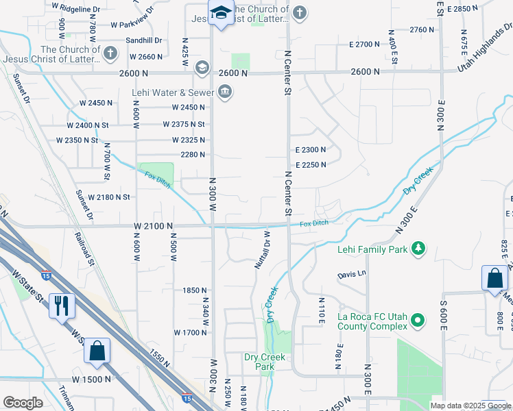 map of restaurants, bars, coffee shops, grocery stores, and more near 2159 North Banbury Court in Lehi