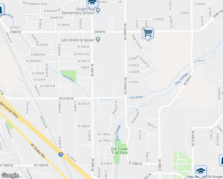 map of restaurants, bars, coffee shops, grocery stores, and more near 2159 North Banbury Court in Lehi