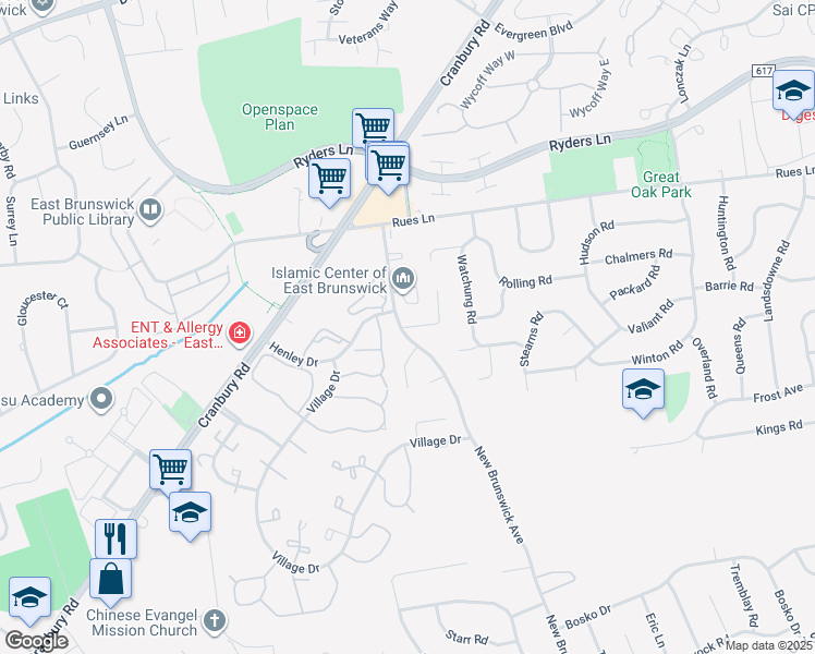 map of restaurants, bars, coffee shops, grocery stores, and more near 2 Margaret Place in East Brunswick