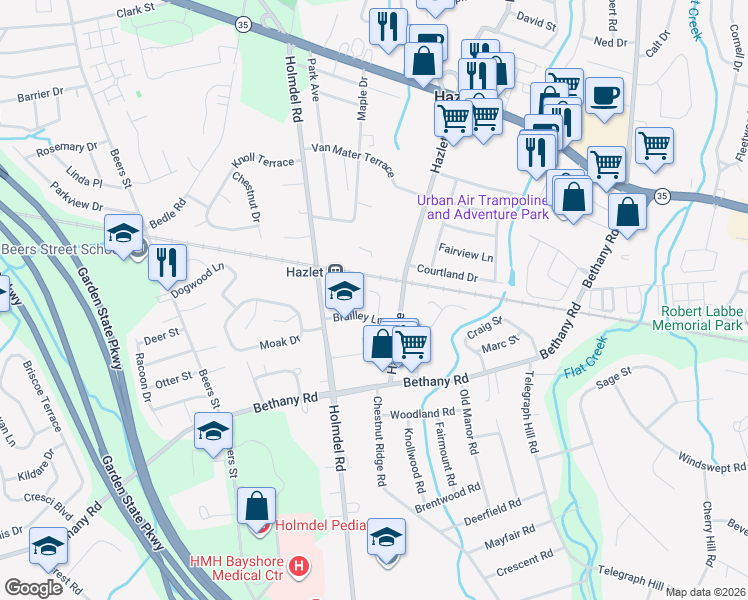 map of restaurants, bars, coffee shops, grocery stores, and more near 5 Boyd Rd in Hazlet