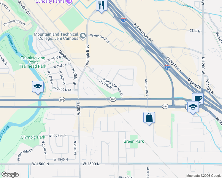 map of restaurants, bars, coffee shops, grocery stores, and more near 2021 2175 North in Lehi