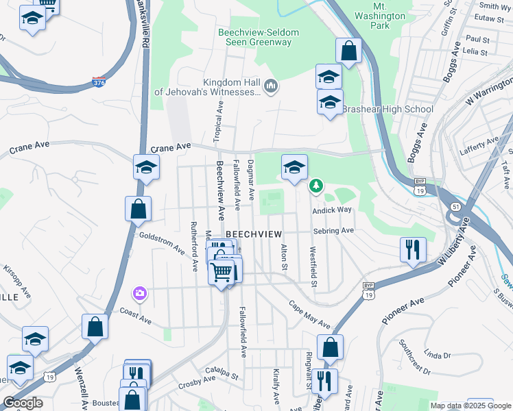 map of restaurants, bars, coffee shops, grocery stores, and more near 805 Bayonne Avenue in Pittsburgh