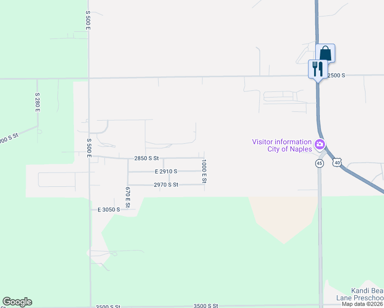 map of restaurants, bars, coffee shops, grocery stores, and more near 953 East 2850 South in Vernal