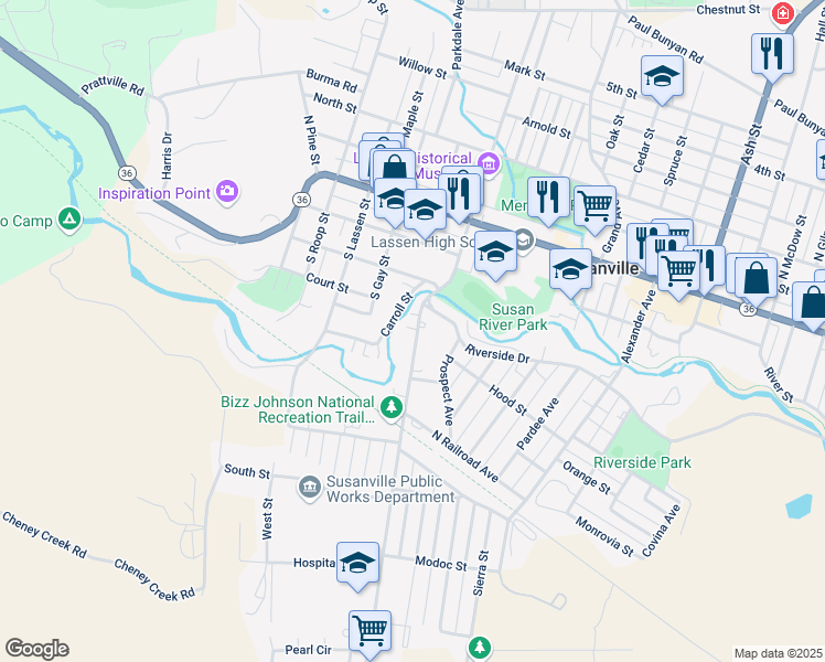 map of restaurants, bars, coffee shops, grocery stores, and more near 324 Richmond Road in Susanville