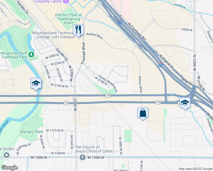map of restaurants, bars, coffee shops, grocery stores, and more near 2021 2175 North in Lehi
