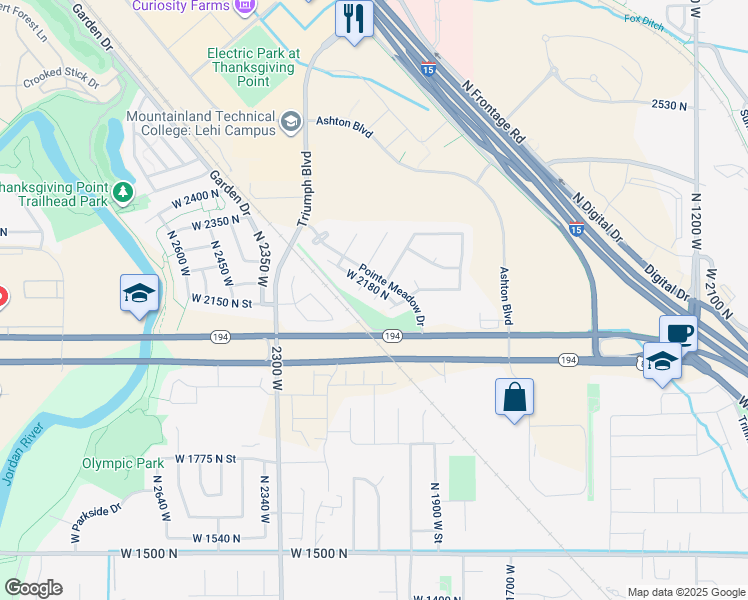 map of restaurants, bars, coffee shops, grocery stores, and more near 2012 North 2040 West in Lehi