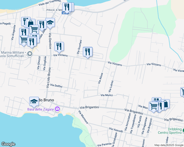 map of restaurants, bars, coffee shops, grocery stores, and more near 10 Via Gambero in Taranto