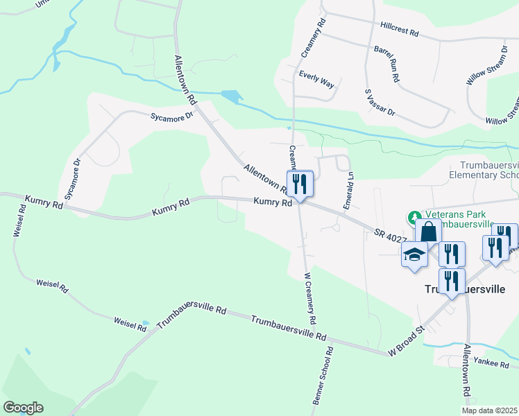 map of restaurants, bars, coffee shops, grocery stores, and more near 2221 Main Street North in Quakertown