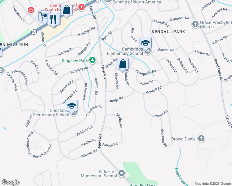 map of restaurants, bars, coffee shops, grocery stores, and more near 28 Sturgis Road in South Brunswick Township