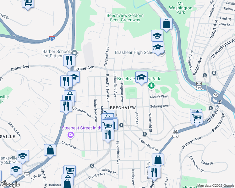 map of restaurants, bars, coffee shops, grocery stores, and more near 805 Bayonne Avenue in Pittsburgh
