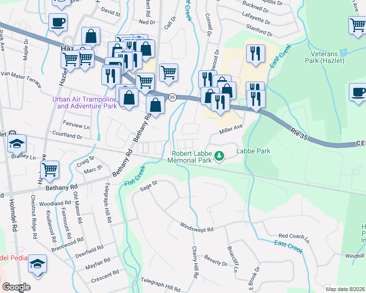 map of restaurants, bars, coffee shops, grocery stores, and more near 521 Lane F in Hazlet