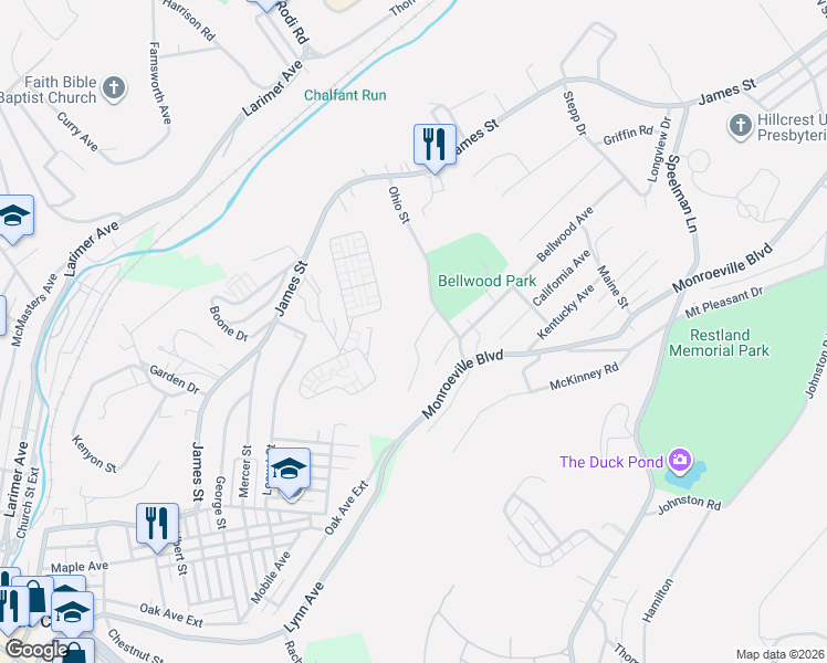 map of restaurants, bars, coffee shops, grocery stores, and more near 1991 Gregory Drive in Monroeville