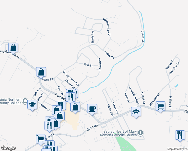 map of restaurants, bars, coffee shops, grocery stores, and more near 314 Putnam Lane in Weirton