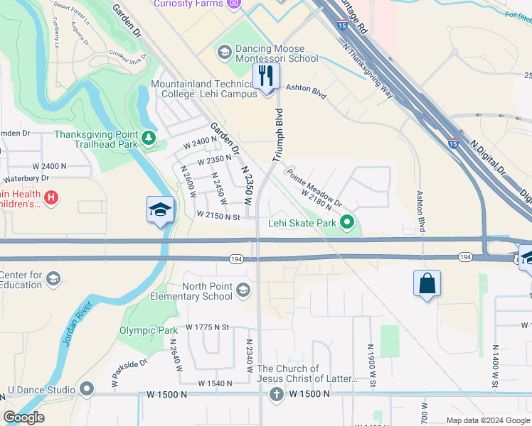 map of restaurants, bars, coffee shops, grocery stores, and more near 2294 West 2150 North in Lehi