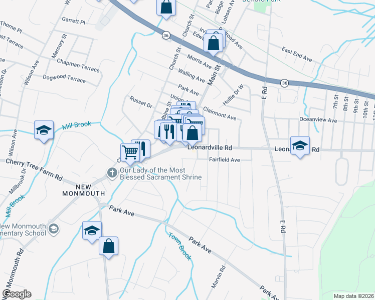 map of restaurants, bars, coffee shops, grocery stores, and more near 98 Leonardville Road in Middletown