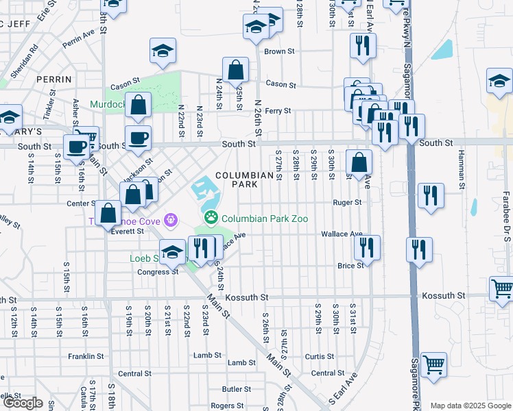map of restaurants, bars, coffee shops, grocery stores, and more near 2519 Ruger Street in Lafayette
