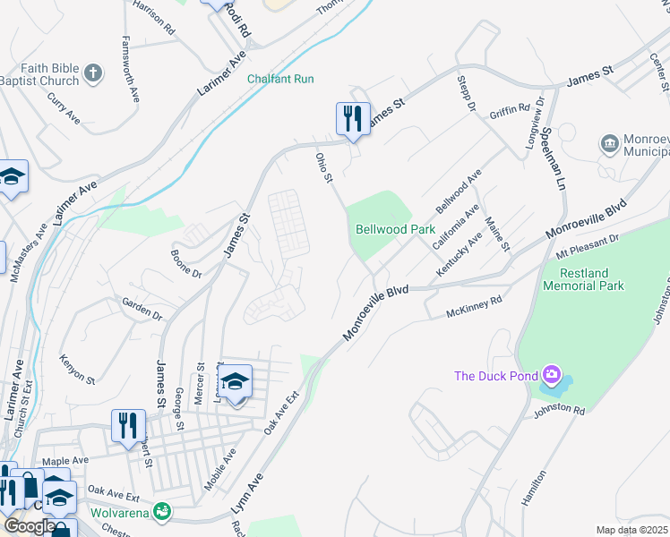 map of restaurants, bars, coffee shops, grocery stores, and more near 1991 Gregory Drive in Monroeville
