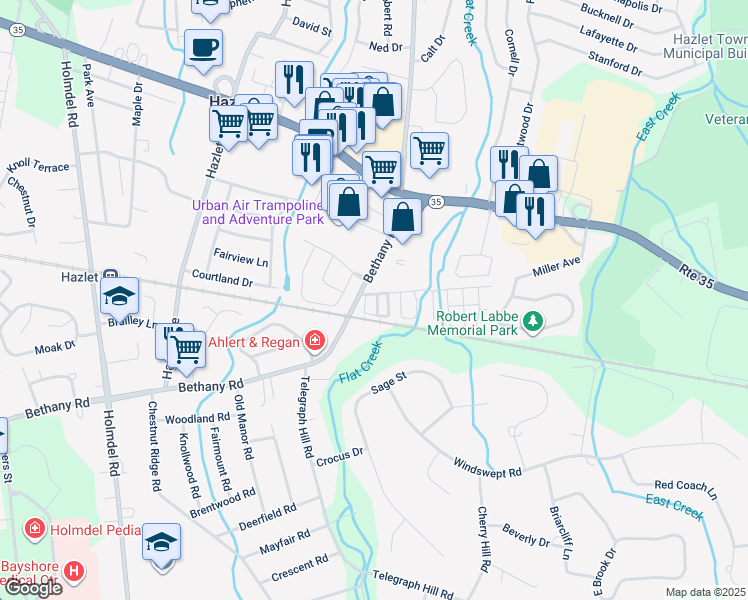 map of restaurants, bars, coffee shops, grocery stores, and more near 102 Lane B in Hazlet Township