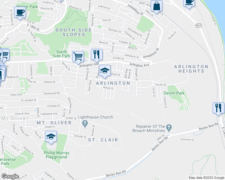 map of restaurants, bars, coffee shops, grocery stores, and more near 302 Flack Street in Pittsburgh