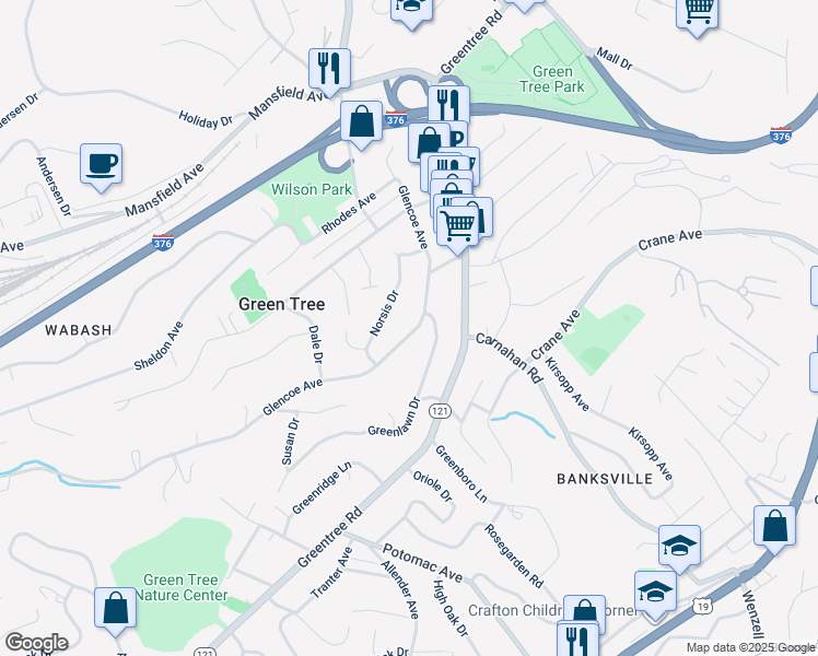 map of restaurants, bars, coffee shops, grocery stores, and more near 1026 Glencoe Avenue in Pittsburgh