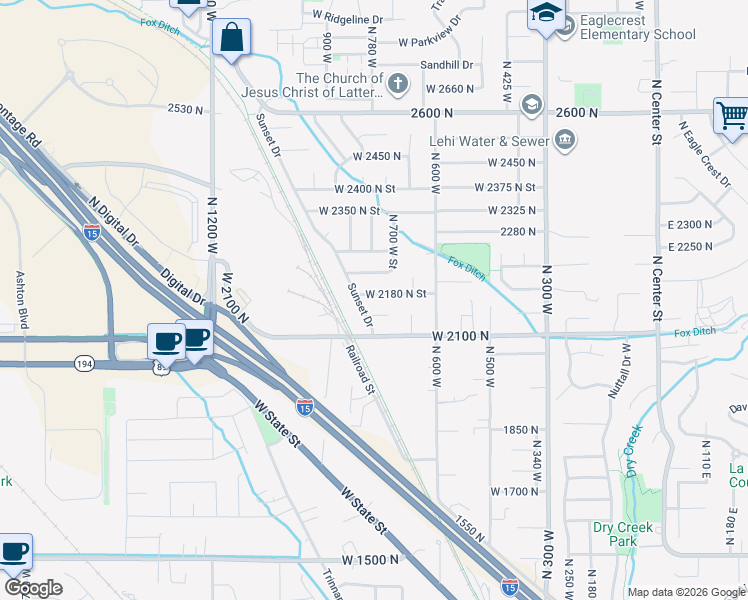 map of restaurants, bars, coffee shops, grocery stores, and more near 755 West 2180 North Street in Lehi