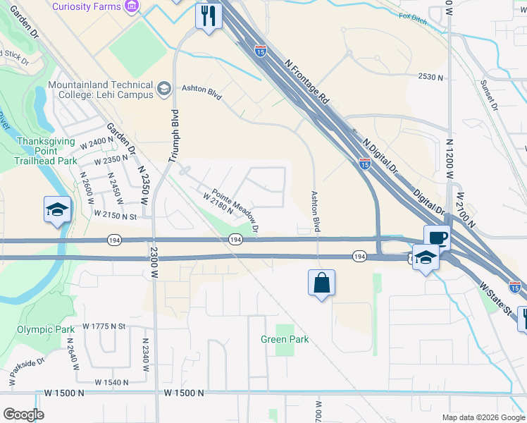 map of restaurants, bars, coffee shops, grocery stores, and more near 1903 Pointe Meadow Loop in Lehi