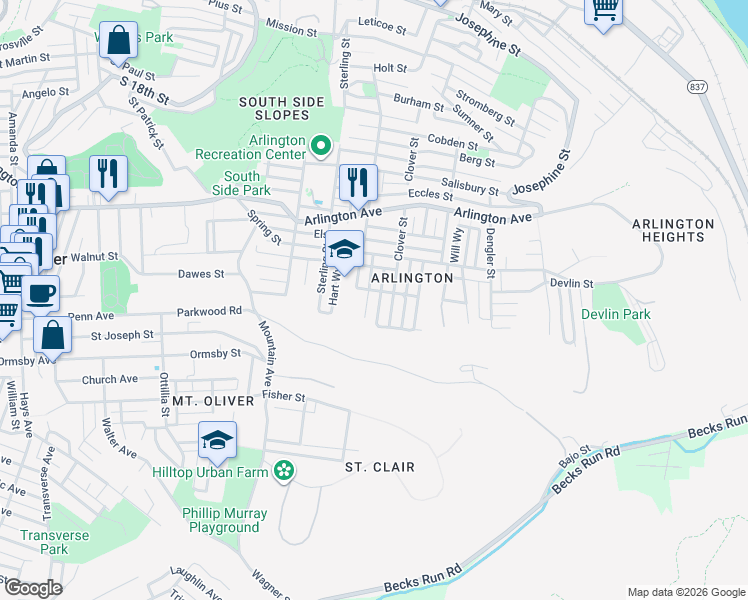 map of restaurants, bars, coffee shops, grocery stores, and more near 307 Rothman Street in Pittsburgh