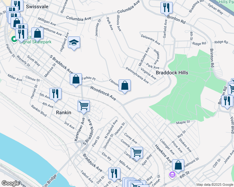 map of restaurants, bars, coffee shops, grocery stores, and more near 142 Lilmont Drive in Pittsburgh